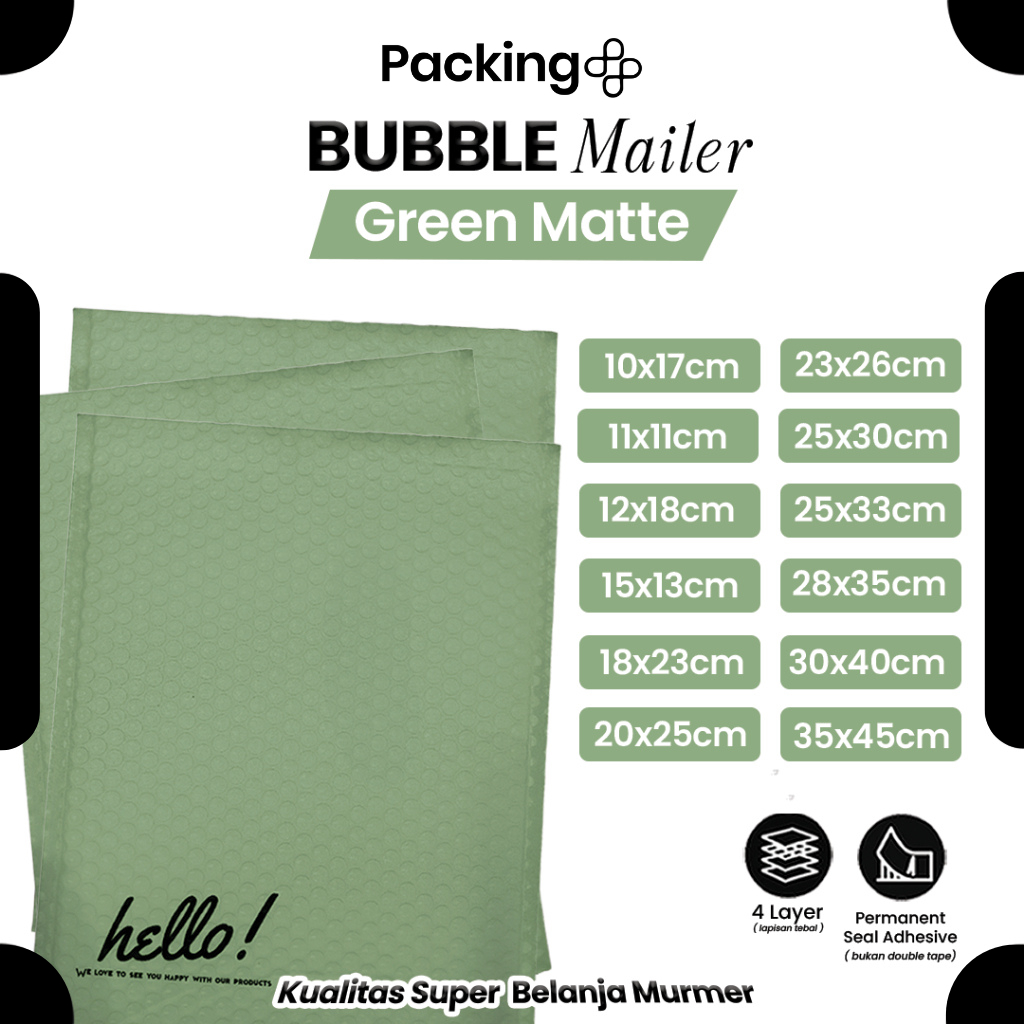 Amplop Security Bubble Mailer Green Matte Dove (Hijau) Premium Solid Color Merek Rusfet Harga Satuan