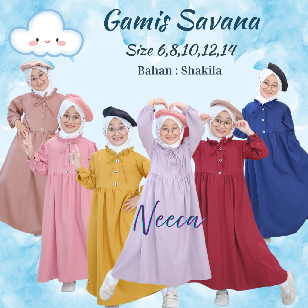 Gamis Savana Gamis Anak Bahan Shakila Neeca Kiddos Size 6 8 10 12 14 Y Murah