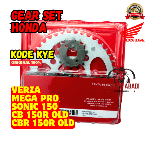 GEAR SET & RANTAI HONDA MEGA PRO / VERZA / SONIC 150 / CB 150R OLD / CBR 150R OLD ORIGINAL HONDA - K