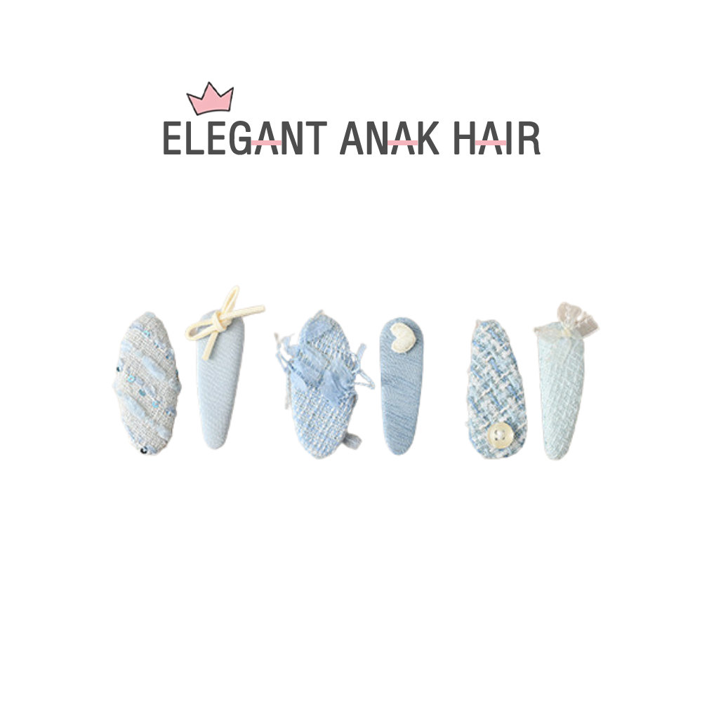 Jepit rambut biru gaya Korea manis terbaru dari kain, aksesoris rambut pita anak-anak