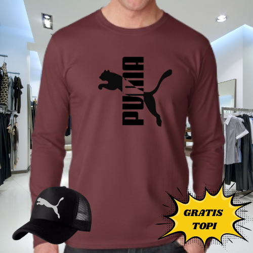 PROMO COD Kaos Pria PUMA HTM( Bonus Topi ) Lengan Panjang Bahan Adem tebal dan Lembut / Kaos lengan 