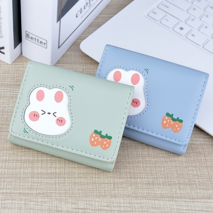 KOOKY - Dompet Lipat Wanita Mini Desain Kelinci Stoberi Lucu Dompet Fashion Wanita Multifungsi