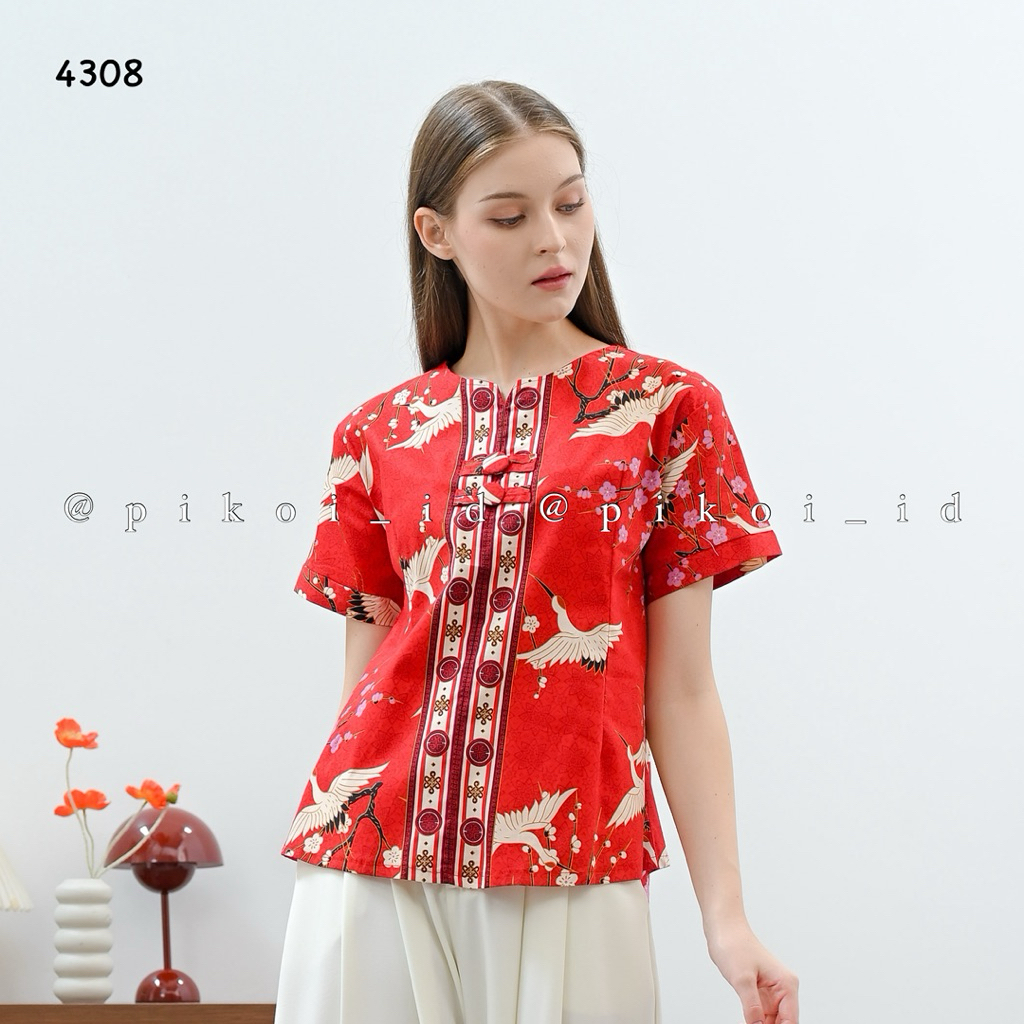 Atasan batik wanita modern lengan pendek / baju batik wanita kancing shanghai / batik kerja 208