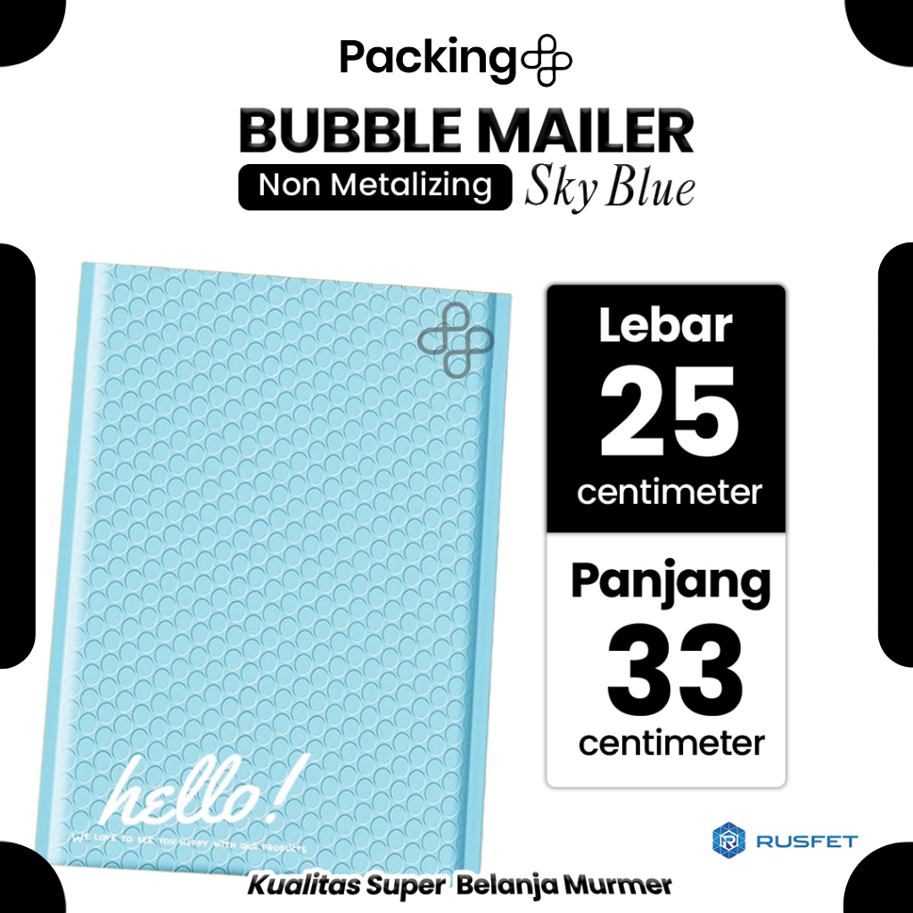 Amplop Bubble Mailer Polos 25 x 33 cm Sky Blue Harga Ecer Amplop Packing Hello Series Rusfet