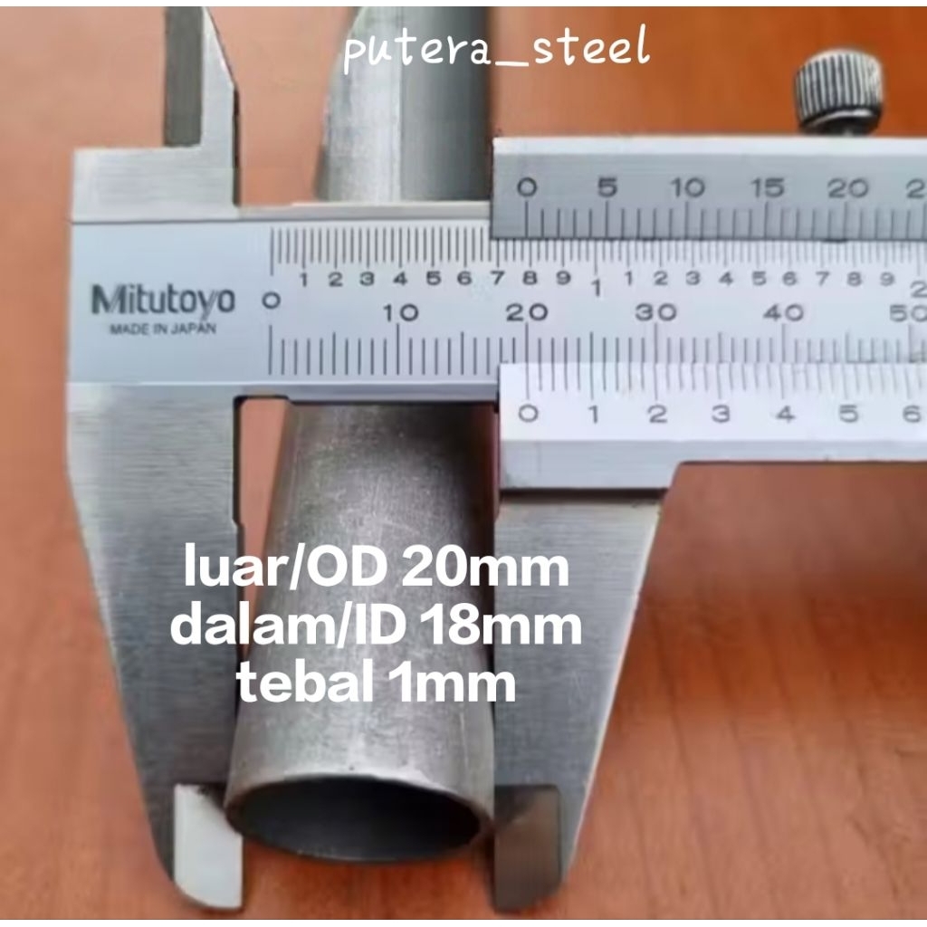 pipa besi seamles luar/OD 20mm dalam/ID 18mm tebal 1mm ukuran 10-100cm