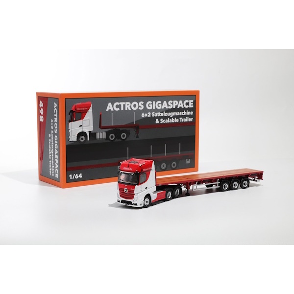 GCD 1/64 Mercedes-Benz Actros 6x2 & Scalable Trailer - Red white
