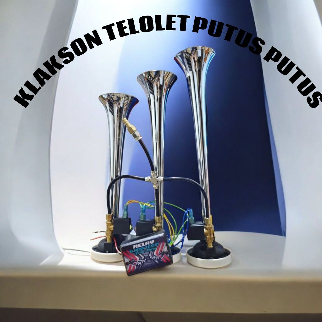 KLAKSON TELOLET 3 CORONG + PUTUS PUTUS 12/24V ala Marco Italy Klakson Angin MAROO