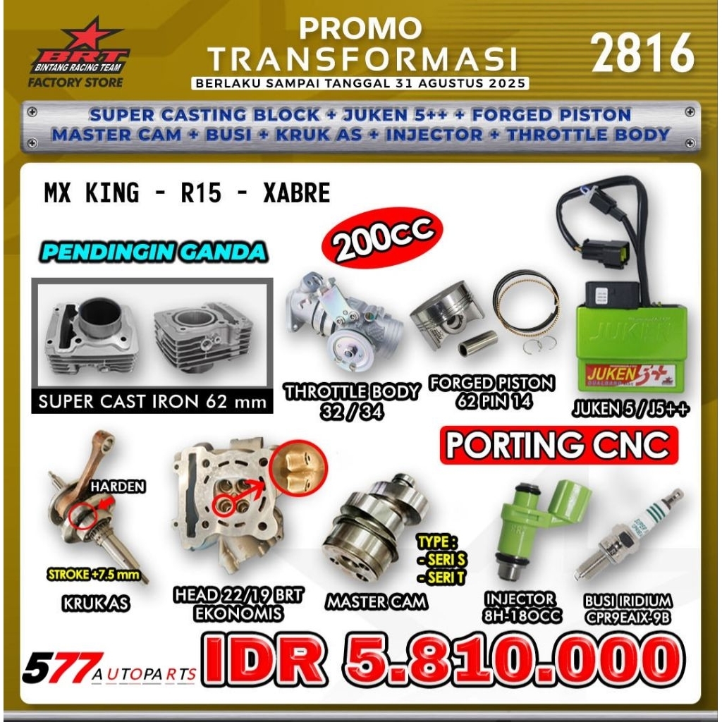 Promo Transformasi 2815 177cc & 2816 200cc BRT Mx Ming, R15, Xabre