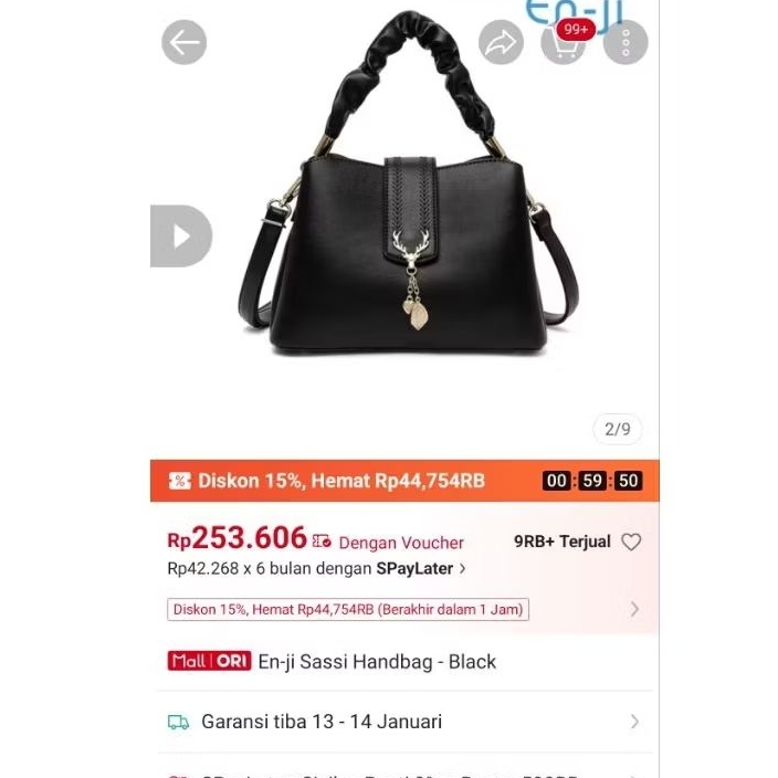 Preloved Tas Enji Sassy Handbag Black - Preloved Tas selempang - Preloved Tas Enji