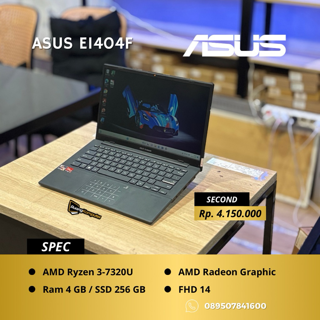 Laptop ASUS VIVOBOOK E1404F AMD Ryzen 3-7320U RAM 4GB SSD 256GB FHD 14 Inch Second Bergaransi