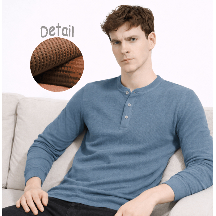 Haf Henley Longsleeve Waffle Shirt | Kaos Lengan Panjang Waffle Henley