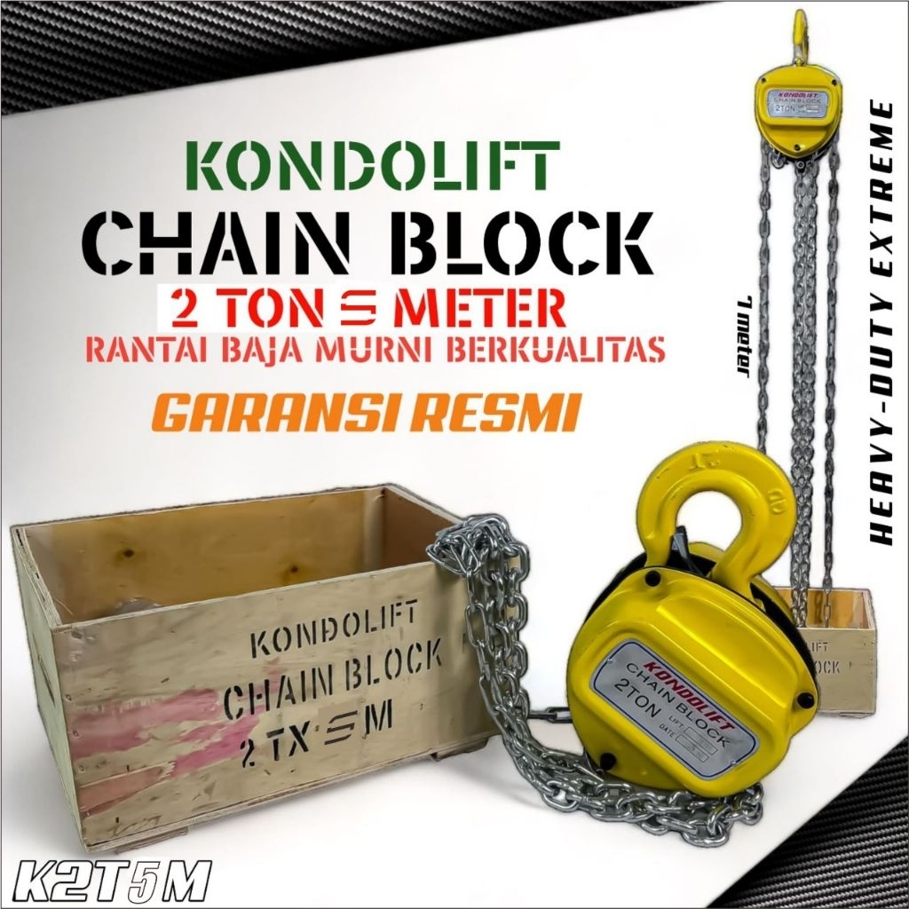 KONDOLIFT KATROL CHAINBLOCK UKURAN 2TON 5METER Katrol Kerekan beban maks 2ton panjang 5meter KONDOLI