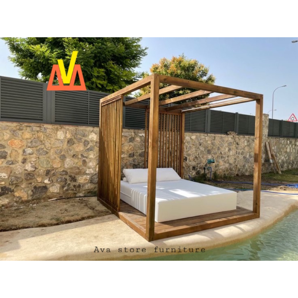 pergola kayu jati outdoor, Gazebo jati minimalis