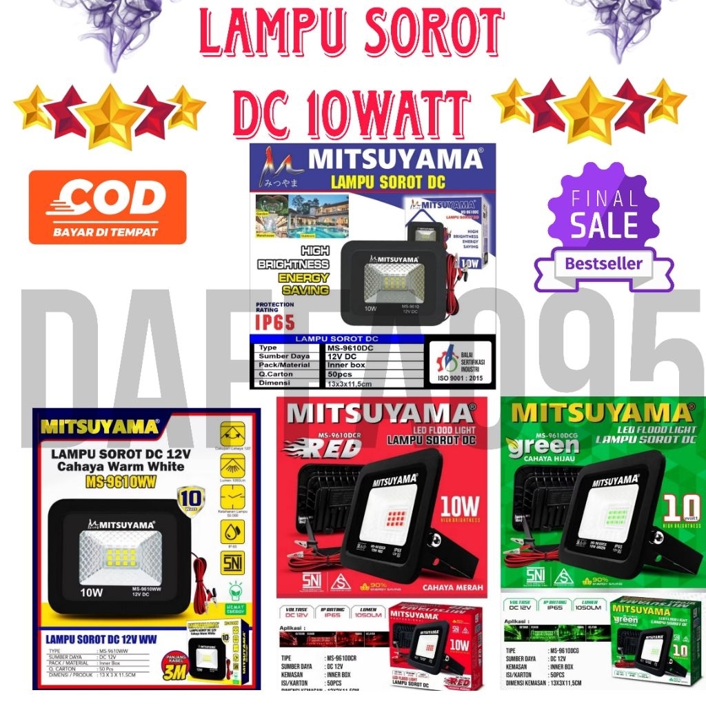 Lampu Sorot LED DC 10 Watt Lampu Sorot DC 10Watt Cahaya Putih Kuning Hijau Merah Lampu sorot lampu t