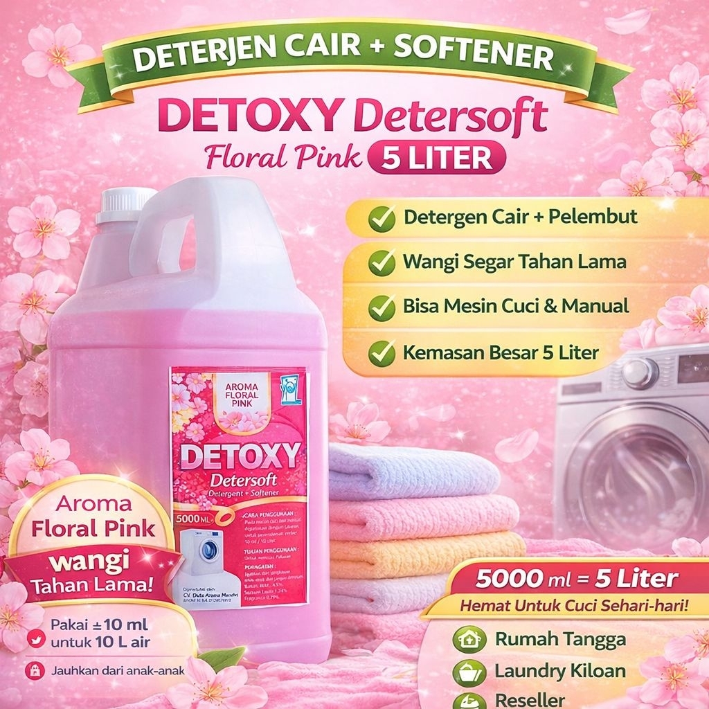 DETERSOFT DETOXY Detergent + Softener l Aroma Floral Pink | Anti Bau Apek By YPL