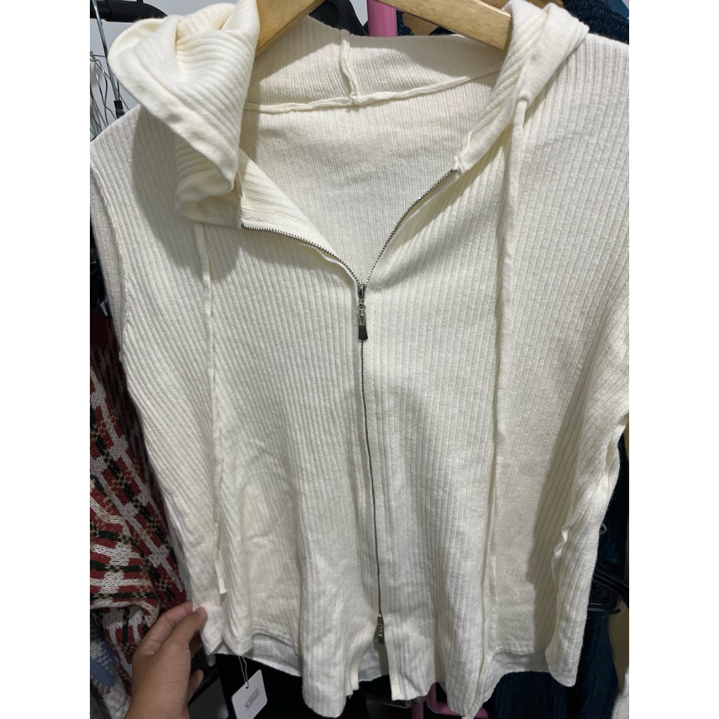 Cardigan long cardi double ziper new bkk katun lucu cantik motif polos