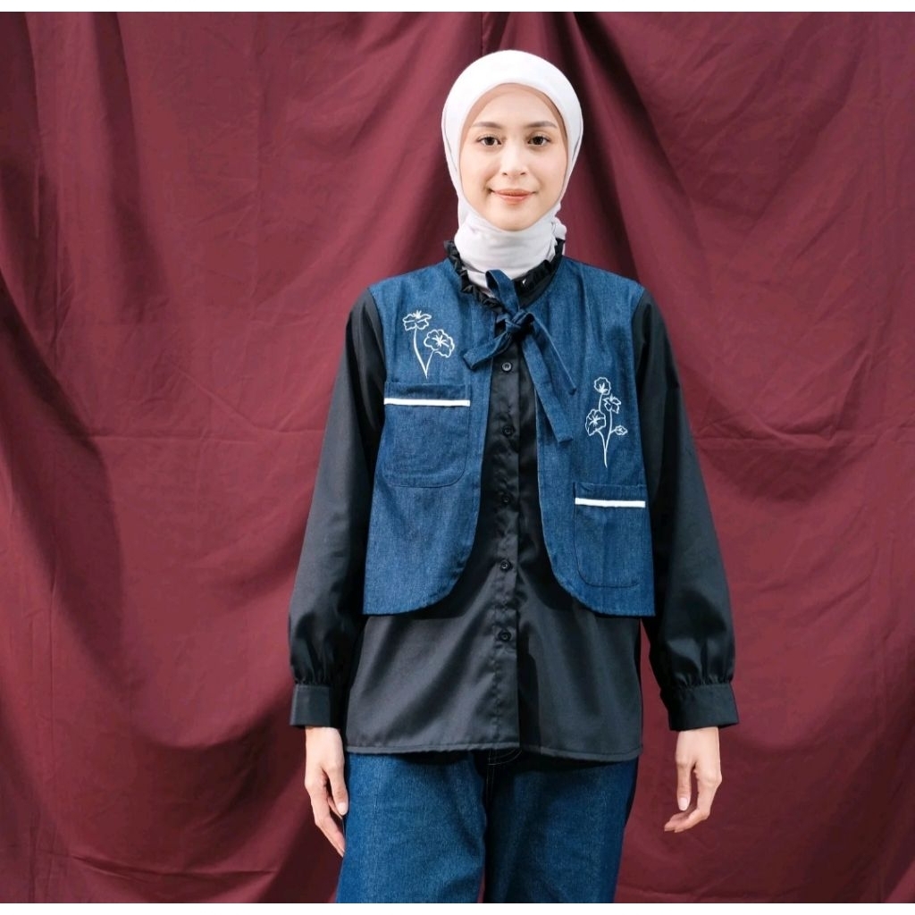 Dya id - Flora atasan kemeja outer denim wanita katun