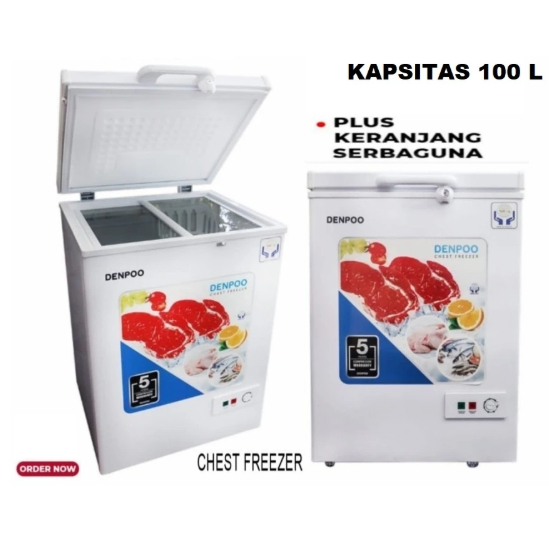 Freezer Box 100 Liter Denpoo SCF 128 CG - Kapasitas Besar, Efisien Energi, Mudah Dipindahkan