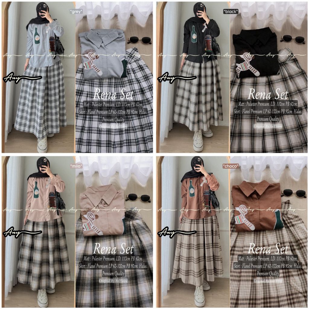 RENA SET / SETELAN WANITA CEWEK ATASAN DAN ROK PREMIUM BEST SELLER ORI ANY