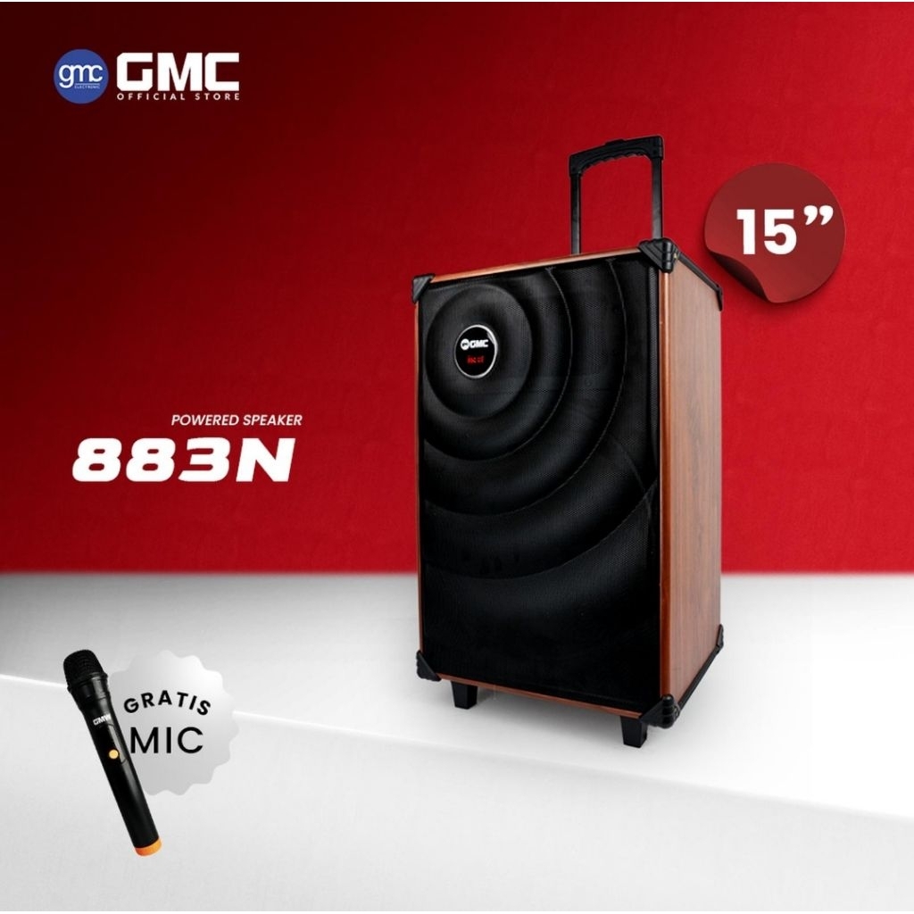 GMC SPEAKER PORTABLE TROLLEY BLUETOOTH KARAOKE 15" GMC 883N