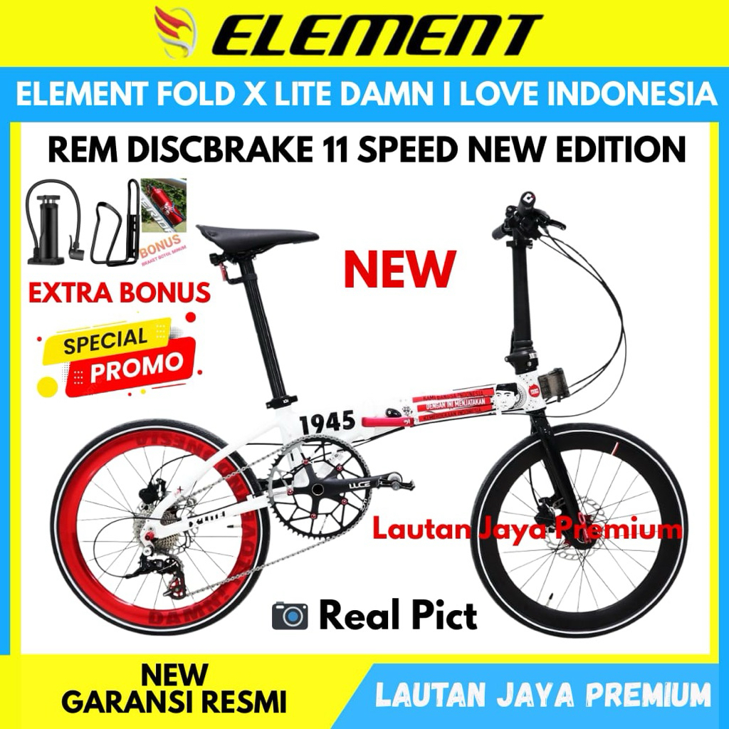 Sepeda Lipat 20 ELEMENT FOLD X LITE DAMN I LOVE INDONESIA New