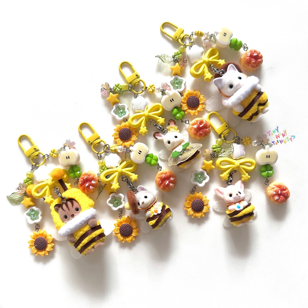 gantungan kunci sylvanian families honey bee babies charm beaded keychain