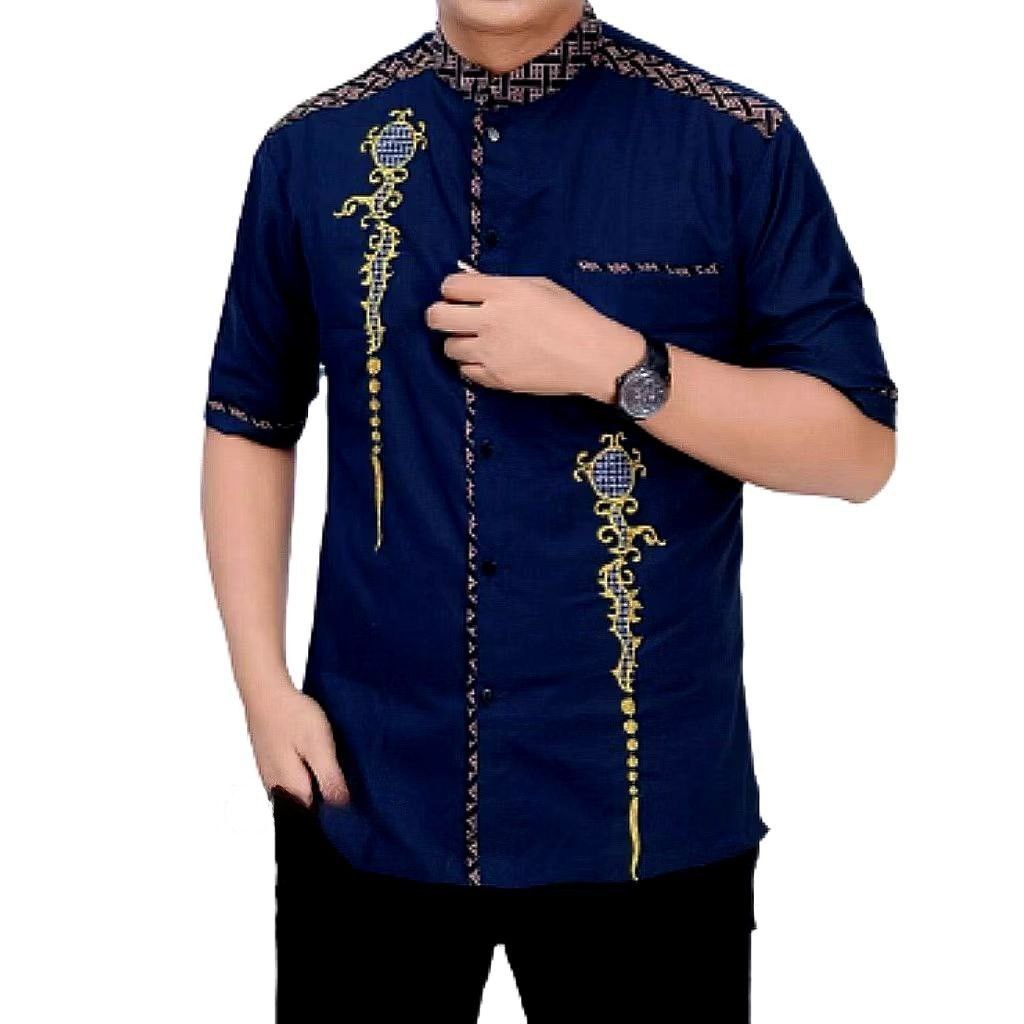 Baju Koko Muslim Pria Kombinasi  Lengan Pendek Model Terbaru