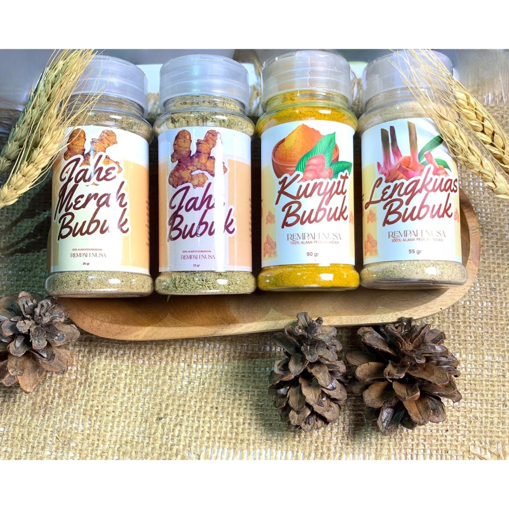 [PAKET USAHA] 10 Botol Rempah Bubuk Premium (Kunyit/Jahe/Lengkuas/Jahe Merah) - Harga Grosir Reselle
