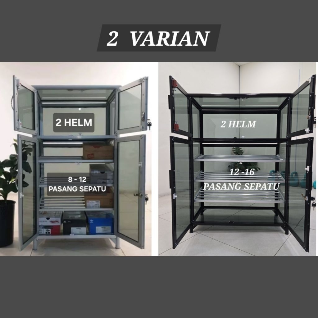 TC ALUMINIUM LSH 60X38X108 s b 80X38X108 LEMARI RAK SEPATU HELM 1/4 SUSUN ALUMINIUM 20U COKLAT KACA 