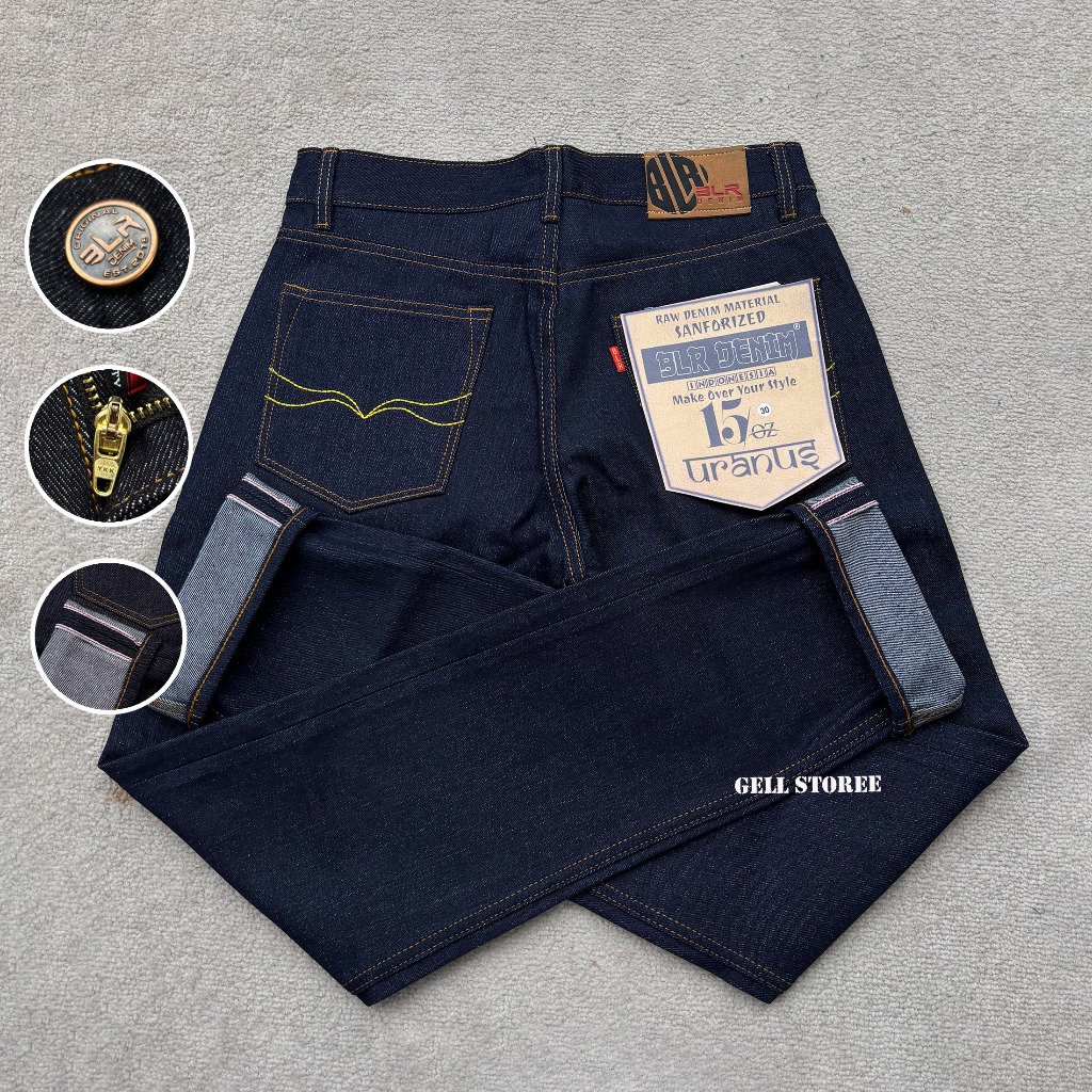 BLR DENIM - Celana Denim Selvedge 15oz Sanforized Raw Denim Original Blue Indigo Art Uranus