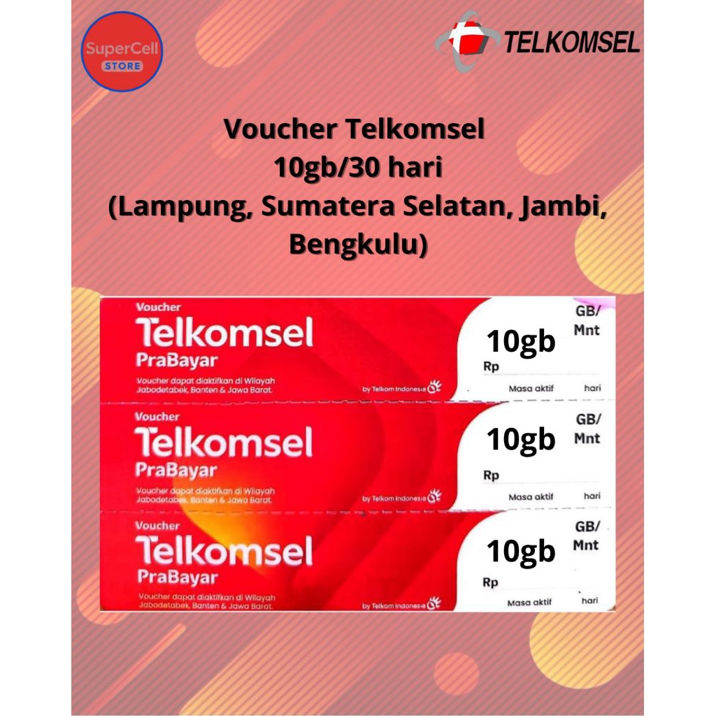 VOUCHER FISIK TELKOMSEL 10GB/30HARI (LAMPUNG, SUMATERA SELATAN, JAMBI, BENGKULU)