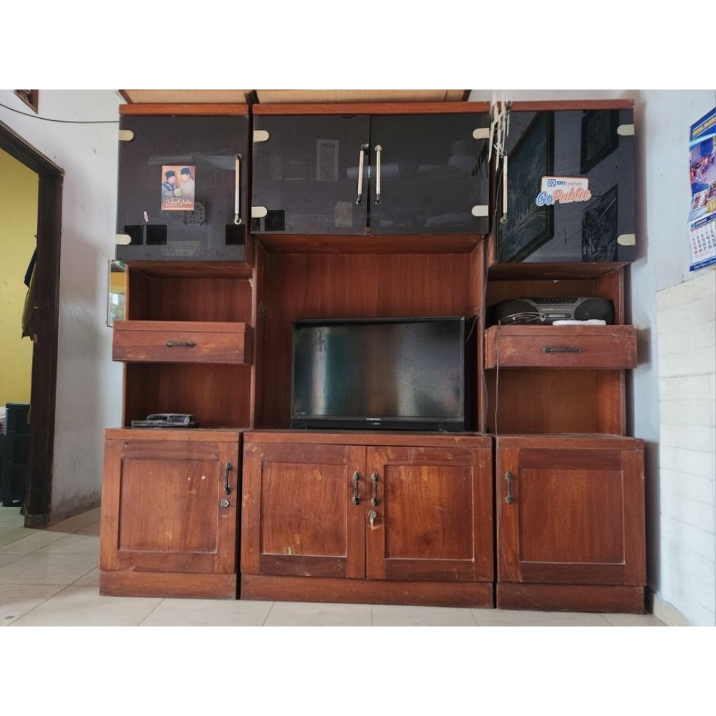 Buffet lemari tv dan penyimpanan kayu jati asli