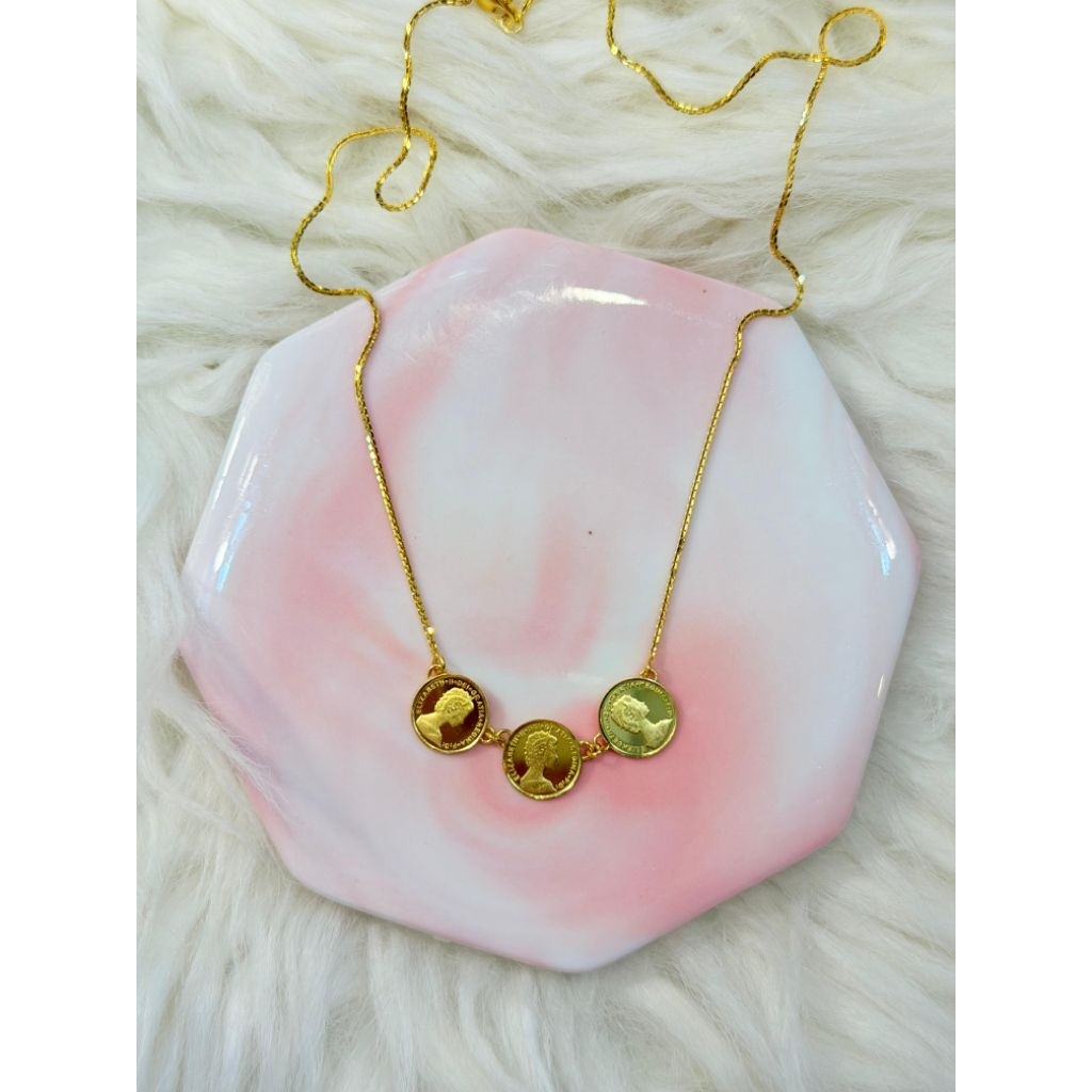 kalung alta triple koin unik simple elegant emas asli kadar 700