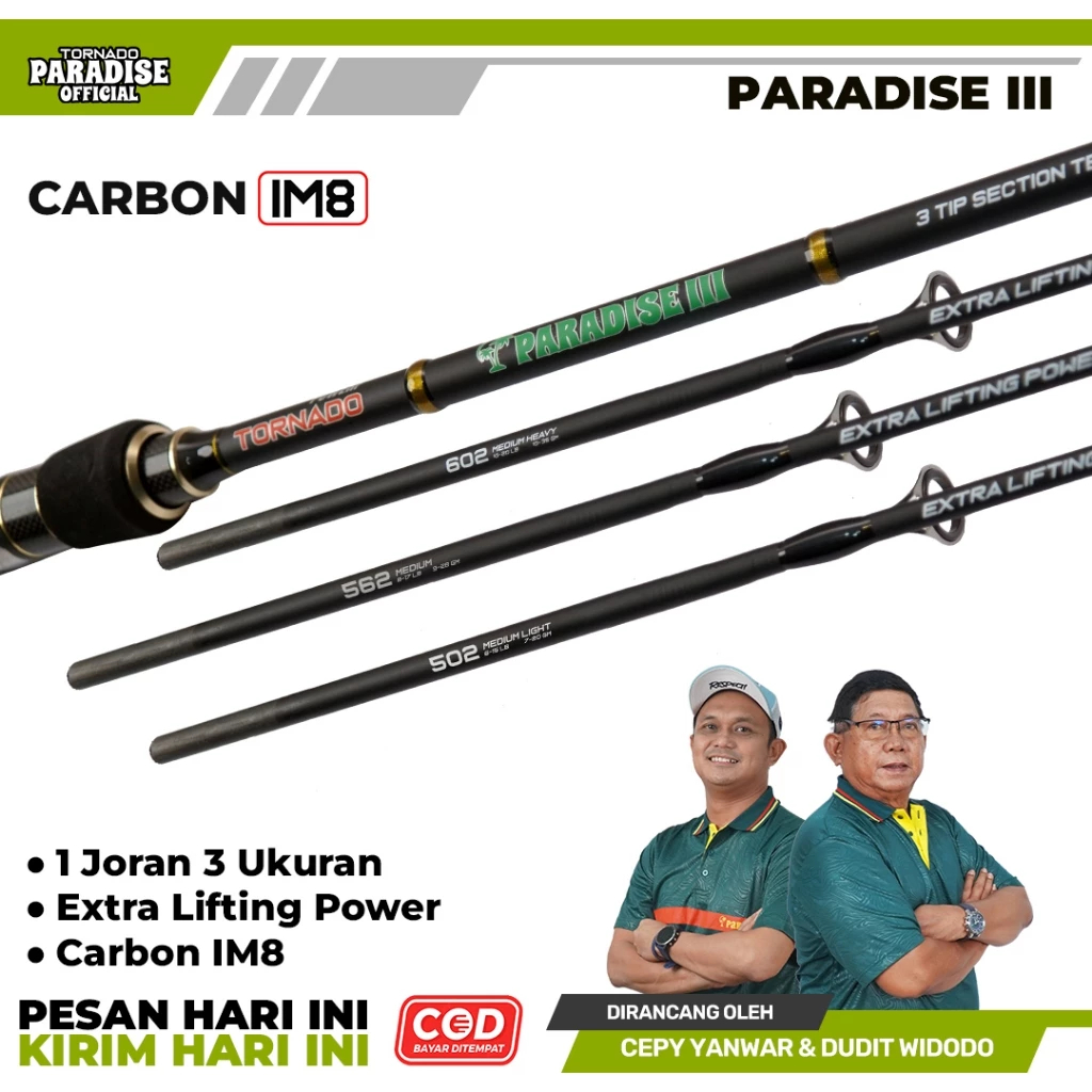 Tornado Joran Pancing Paradise III 3 Section Ukuran | Carbon Solid IM8 | Original Ring Guide | Laut