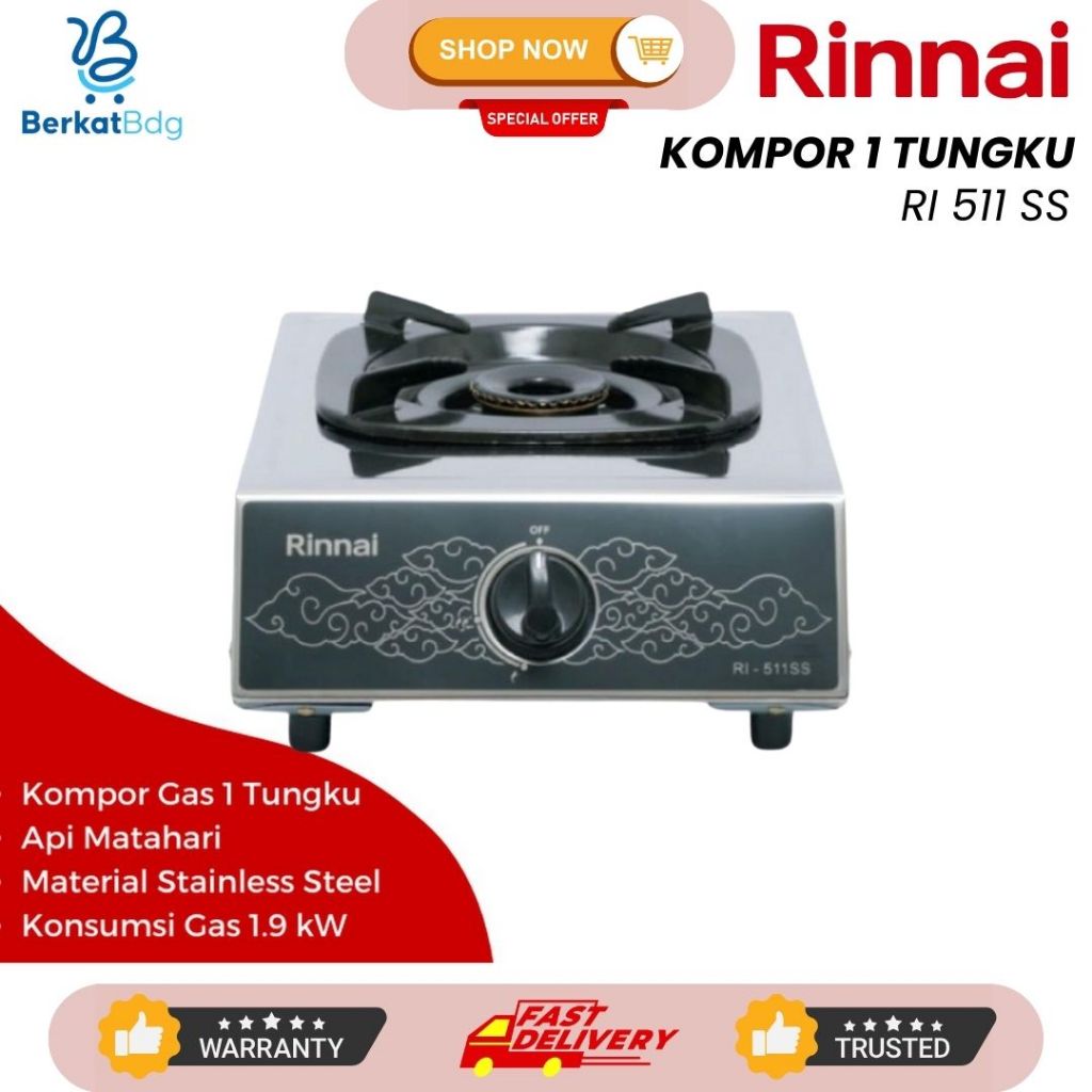 KOMPOR GAS RINNAI 1 TUNGKU RI 511-SS STAINLESS