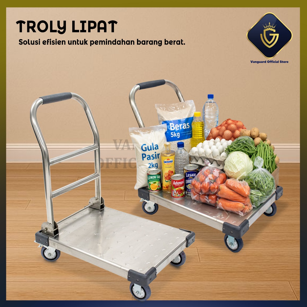 Loading Trolley Logistik Makanan dengan Roda Premium Stainless Steel INCLUDE PACKING KAYU | Troli Mu