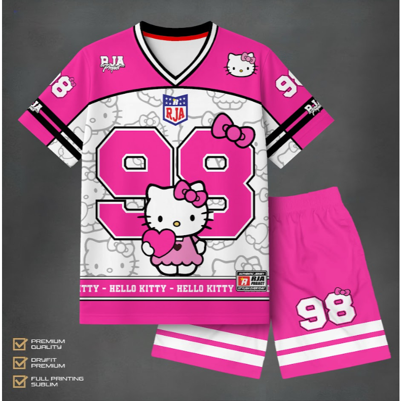 Setelan Jersey Anak Warna Pink Nomor 98 Motif Kartun Lucu Dryfit Premium Full Printing | Setelan Bol
