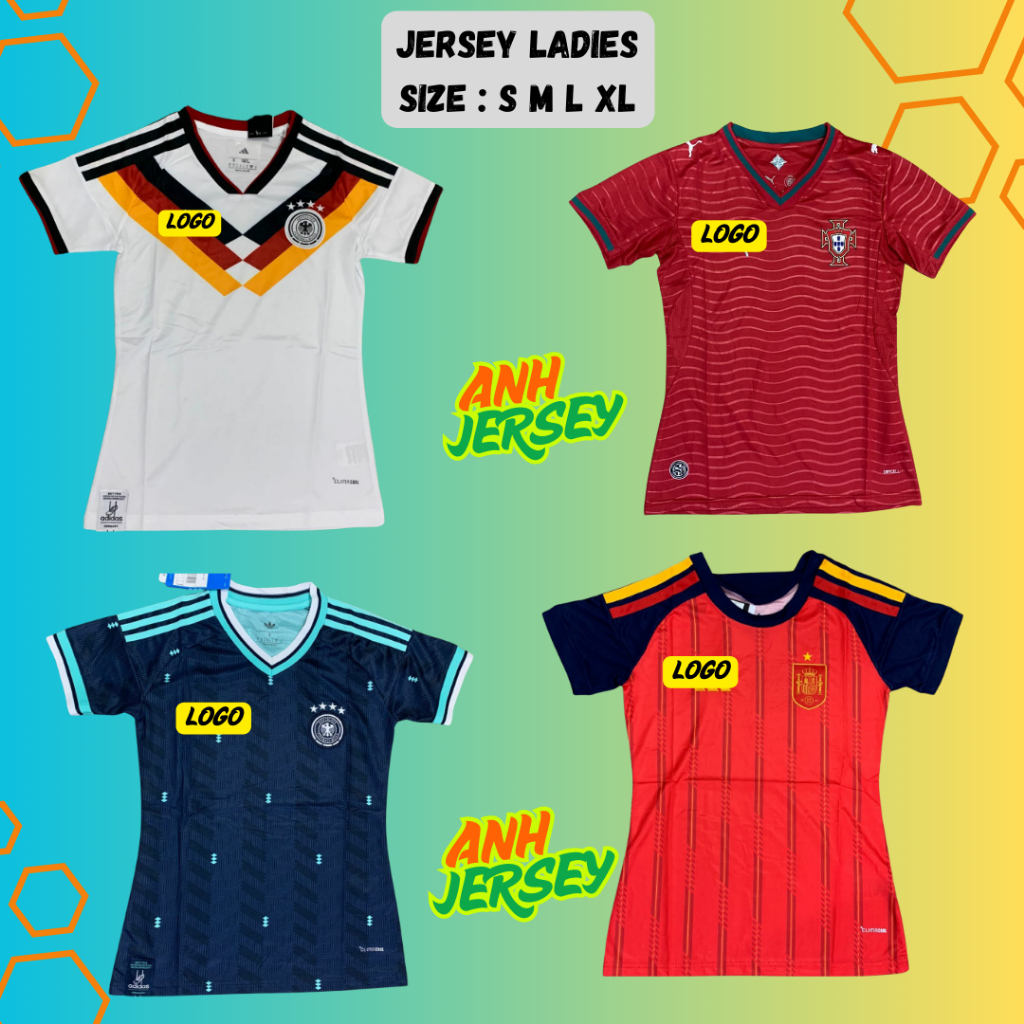 (LADIES) JERSEY BAJU BOLA CEWEK WANITA (JERMAN PORUGAL SPANYOL) HOME AWAY PIALA DUNIA 2026