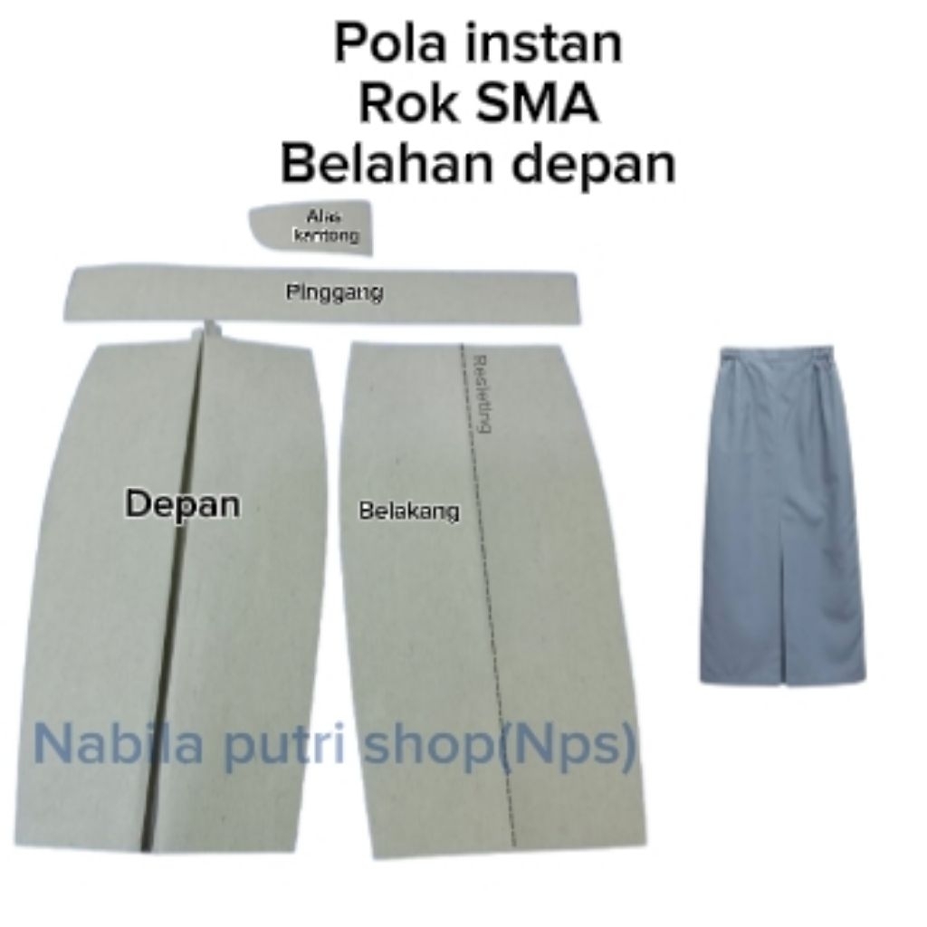 Pola instan Rok SMA belahan depan, pola rok kebutuhan menjahit, pola untuk menjahit