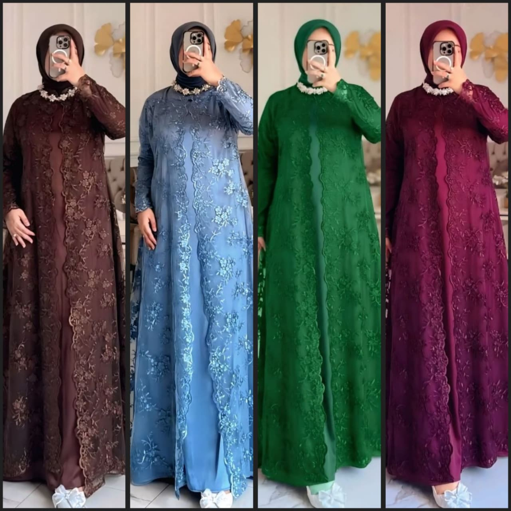 (NEW) DAZELI Dress - Baju Dress Gamis Velvet Mix Brukat Brokat Mewah Wanita Ibu Muslim Ukuran S M L 