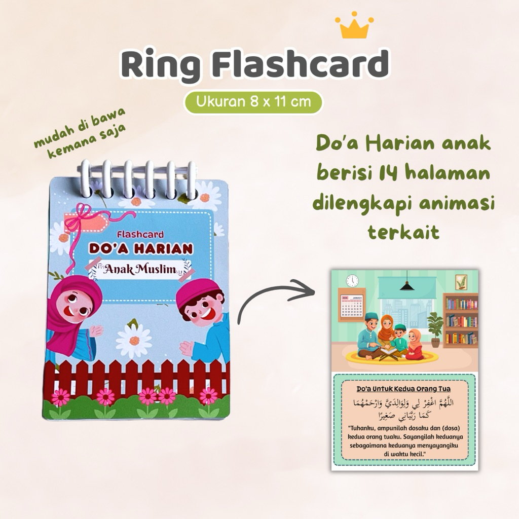 Ring Flashcard Do’a Sehari-Hari / Ring Flashcard Bacaan Sholat/ Ukuran 8 x 11 cm/ mainan edukasi ana