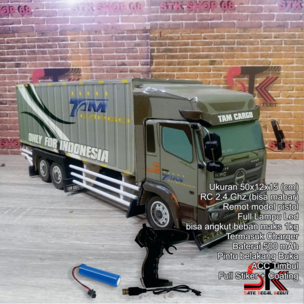 STKSHOP68 RC TRUK BOK TAM CARGO HINO 500 TRONTON 2.4 Ghz SPEK STANDAR ACC TIMBUL MINIATUR REMOT CONT