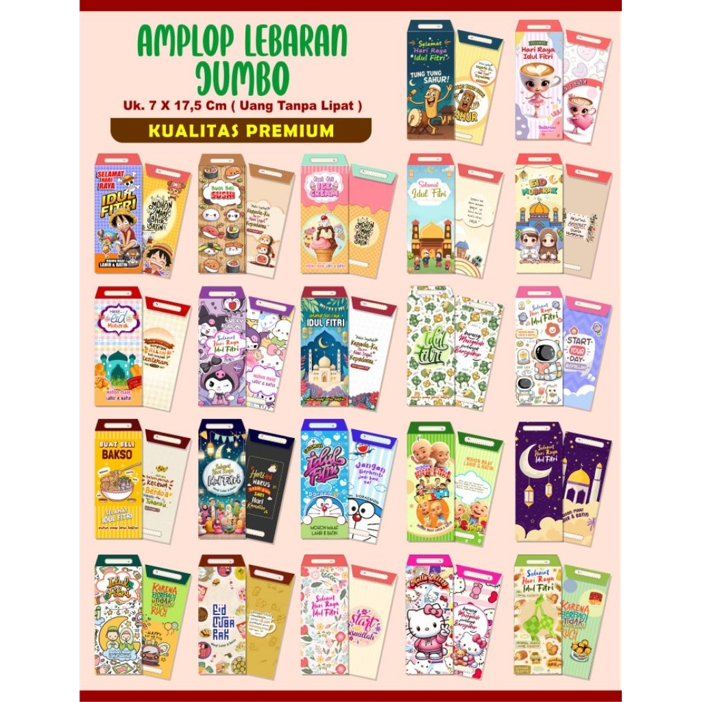 Amplop Lebaran Jumbo TEBAL /Amplop Lebaran Besar /Panjang SNACK ( Isi 10 Amplop )