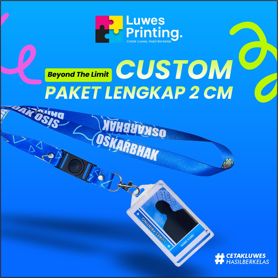 PAKET LENGKAP 2 CM DUA SISI + ID CARD PVC + FRAME / CETAK LANYARD ID CARD CUSTOM / CETAK LANYARD ID 