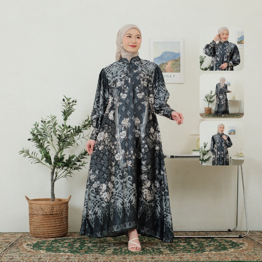 Gamis Armani Silk Motif Premium Wanita Motif Bunga Elegan Jumbo Lebaran 2026