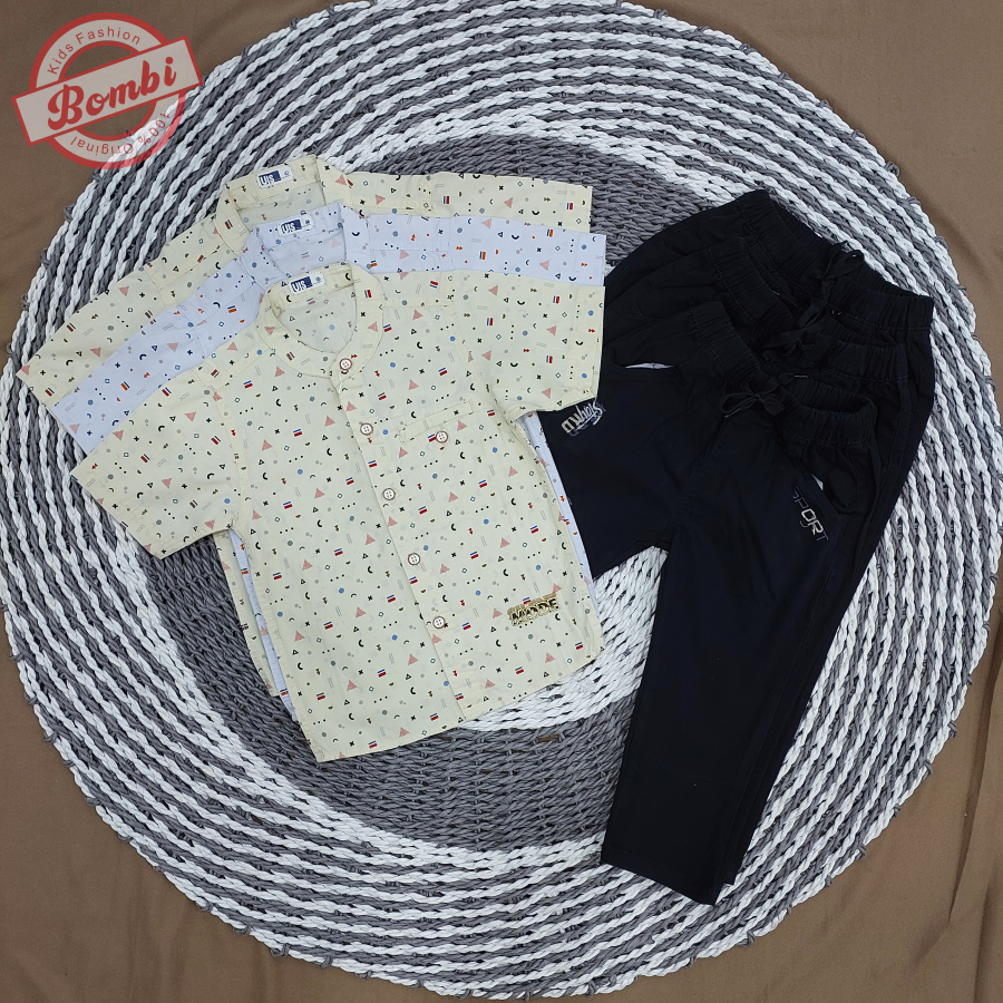 Setelan Kemeja Anak Laki-Laki UIS Original | Kemeja Motif + Celana Panjang Katun Twill Bordir SILENT