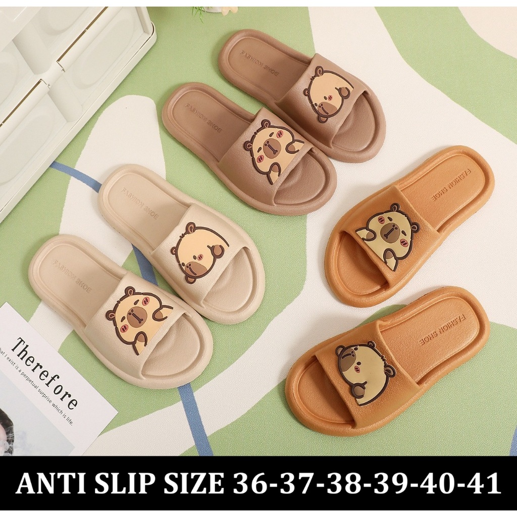 2026 Flat sendal Slip on sandal datar wanita kapibara capibara selop capybara santai oginial import 