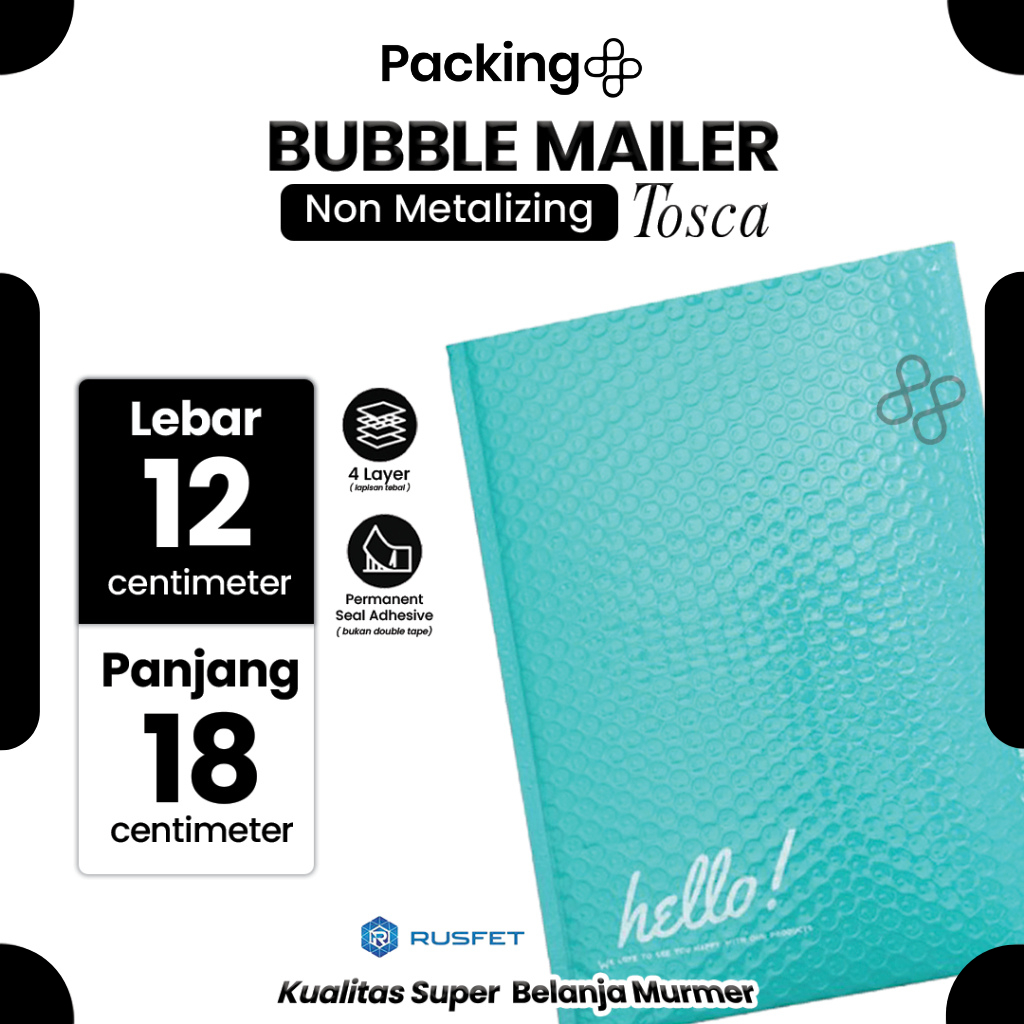 Amplop Security Bubble Mailer Tosca (Biru) Glossy 12 x 18cm Premium Solid Color Rusfet Harga Satuan