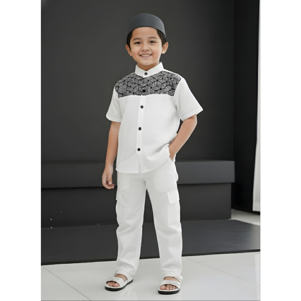 Setelan Baju Koko Kurta Anak Laki Laki Celana Cargo Modern - Baju Muslim Anak Laki Usia 2-8 Tahun Pr