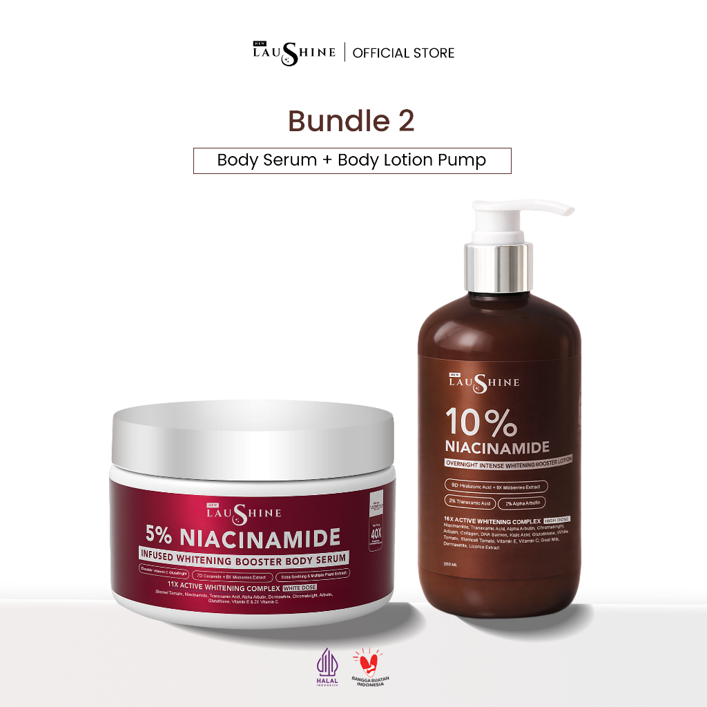 Laushine Paket Pump Glow up - Body Serum & Body Lotion Pump - 10% Niacinamide - Membantu Mencerahkan